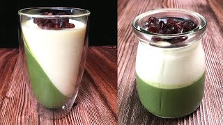 4分钟学一道甜品，抹茶双色奶冻Matcha cream two-color milk jelly