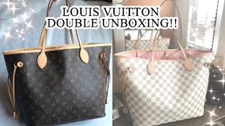 DOUBLE UNBOXING | Louis Vuitton Neverfull MM Monogram | Louis Vuitton Neverfull MM Damier Azur🤍