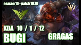 【韓国サーバー/C1】V3 Bugi グラガス(Gragas) VS イブリン(Evelynn) JG - Patch10.16 KR Ranked【LoL】