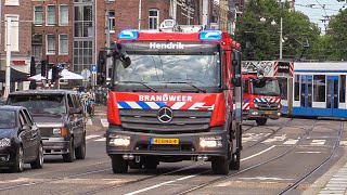 Brandweer Amsterdam: Nieuwe Autospuit Hendrik, Ladder Hendrik en Autospuit Dirk met spoed onderweg