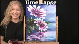 How to Draw and Paint RIVER DAISIES with Acrylics - Time Lapse - Beginner Flower Painting Tutorial