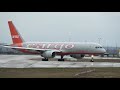 wet runway and race take off aviastar tu boeing 757 223pcf vq bbu tupolevair plane spotting lej