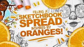 🍊 ORANGE CHARACTER DESIGN! 🍊 Filling a Spread in My Sketchbook