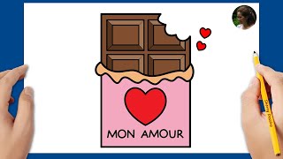 Comment dessiner une tablette de chocolat facile | Dessin de la Saint-Valentin | Tuto dessin facile