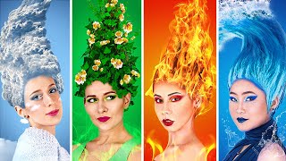 Fire Girl, Water Girl, Air Girl and Earth Girl / Four Elements Beauty Hacks!