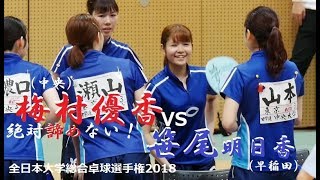 Yuka Umemura 梅村優香 vs Asuka Sasao 笹尾明日香 | 団体決勝 第4試合 | 全日本大学卓球2018