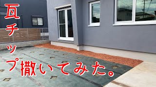 庭に瓦チップ撒いてみた。