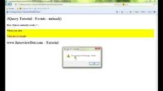 UNLOAD METHOD IN JQUERY DEMO