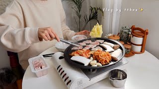 Korean zoo/crochet pot holder. And Korean soul food pork belly 🤍 housewife. Daily life