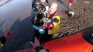 Video: RNLI rescuers save dad and two young sons after boat fire