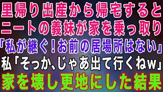 【スカッとする話】里帰り出産から帰宅するとニートの義妹が我が家を乗っ取り。義妹「この家は私が継ぐから出て行け！」私「じゃあ出て行くね」→そのまま更地にしてやった結果