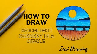 How To Draw Moonlight Scenery In A Circle || Zari Drawing ||