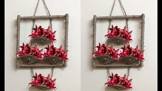 DIY Flower Vase Wall Hanging with Jute Rope || Wall Decor Showpiece Making Using Jute Rope