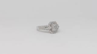 14k White Gold Emerald Cut Diamond with Halo Engagement Ring (0.92 ct. t.w.)