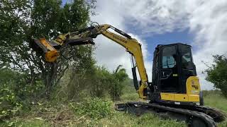 FEMAC T9 FS90 REV Mulcher on my Yanmar Vio55 excavator.  Mulching vegetation.