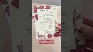 Invitații de nuntă Boho Burgundy pentru tematica roșu / vișiniu. #nunta #invitatii