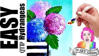 ☆ EASY Cotton Swab Hydrangeas  BEST 5 minute acrylic painting Tutorial  ☆ #12   | TheArtSherpa