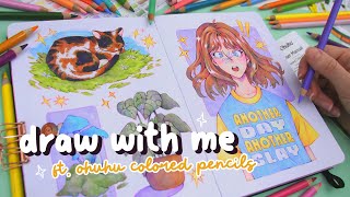 fill a spread page with me! 🌿 testing the new ohuhu 72 colored pencil set 🐱✨