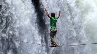 Pair complete daring slackline crossing of Victoria Falls in Zimbabwe