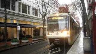 Portland MAX Blue Line bound for Hillsboro at SW 10th/ Galleria