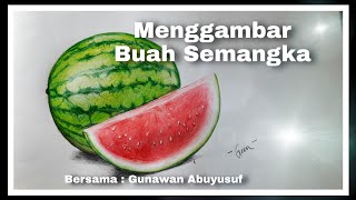 Menggambar buah semangka / Cara menggambar buah semangka.