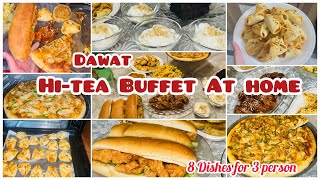 Aisi Perfect Dawat jo khae apkay gun gae•Hi-tea buffet at home🥰Pizza|Chicken Buns|Hot \u0026SpicyChicken