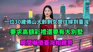 一位30歲佛山大齡剩女向往台灣，要求高額彩禮還要有大別墅，瞬間嚇傻台灣相親男