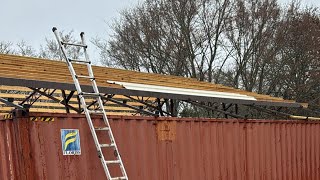 Shipping container roof install. One man show!