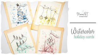 Watercolor ink and wash holiday cards - simple and quick idea
