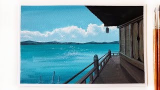 Landscape Painting with Gouache ｜Calm Lake Painting