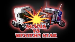 ETS 2 - Scania (Galvatron) VS Western Star (Optimus Prime) - TRANSFORMERS - Peterbilt 389