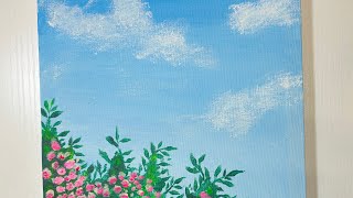 Easy and beautiful flower painting with beautiful clouds in sky #acrylicpaintingtechniques #painting