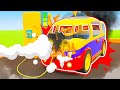 The car needs help! The fire truck saves the day. Helper cars cartoons. Emergency vehicles for kids.