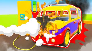 The car needs help! The fire truck saves the day. Helper cars cartoons. Emergency vehicles for kids.