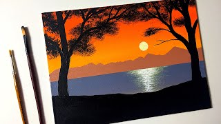 Easy Sunset Painting for Beginners | Acrylic Painting Tutorial Step by Step