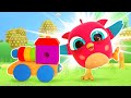 Hop Hop plays with a toy train. Learning toys & baby cartoons for kids. Cars & trains for kids.