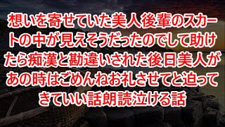 想いを寄せていた美人後輩のスカートの中が見えそうだったのでして助けたら痴漢と勘違いされた後日美人があの時はごめんねお礼させてと迫ってきていい話朗読泣ける話