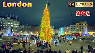 London Christmas Walk Tour 2024: Oxford Circus, Trafalgar Square, and Strand [4k60]