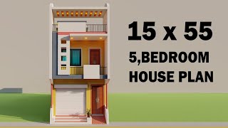 Small shop with house plan,3D 15 by 55 dukan or makan ka naksha,New house elevation,3D house map