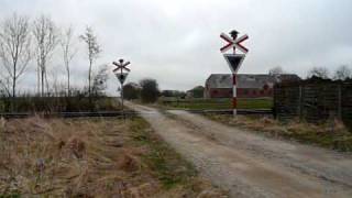 VNJ Vestbanen Y-tog Y-train Y-zug Y-tåg Ys 82 Ym 72 pass railroad crossing at Vrøgum 2010'