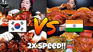 2x speed!!🔥ASMR INDIAN vs KOREAN Mukbangers Eating WHOLE CHICKEN🇮🇳🇰🇷FAST MOTION Mukbang Compilations