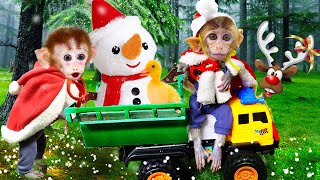 Bon Bon Monkey goes out for Merry Christmas 2024 with Snowman and opens gift box