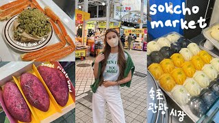 sokcho market korean street food 🇰🇷 king crabs, squid soondae, makgeolli bread,