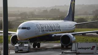 Ryanair Boeing 737 MAX 8 200 pushback and engine start at Cork Airport