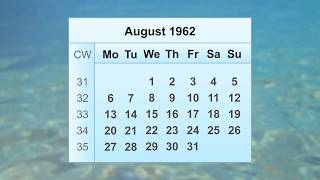August 1962 Calendar