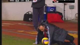 Rafael Benitez takes a tumble