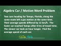 Algebra CAR WORD PROBLEM – Let’s solve it step-by-step…