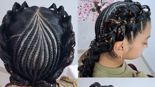 🍂Hermosa creación hoja con trenzas 3D en ligas🍂