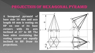 Projection of Solids | Hexagonal Pyramid rest on one of its corner on HP | Engineering Graphics