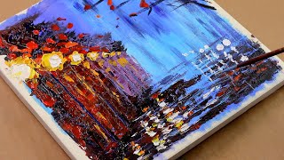 Cityscape Abstract Painting with acrylic / Street night scene / Step by step / Satisfying 089